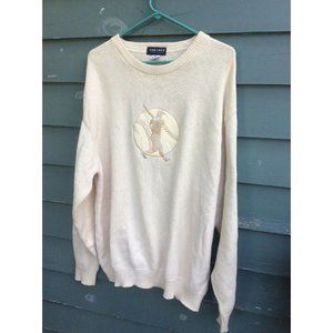 Vantage USA Men's Sweater Baseball logo emblem ivory tan pullover cotton XL